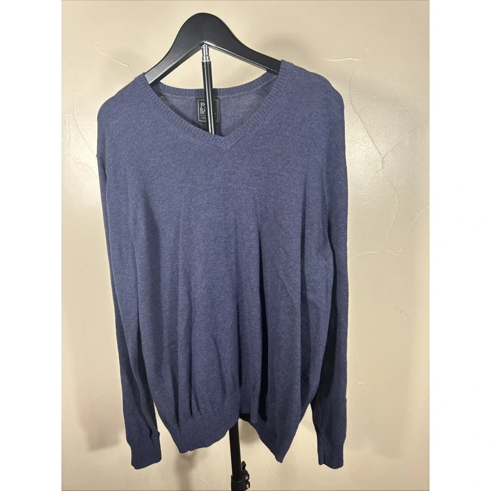 Joseph A Banks Men's‎ Size Large V Neck Traveler Blue Pima Cotton Sweater